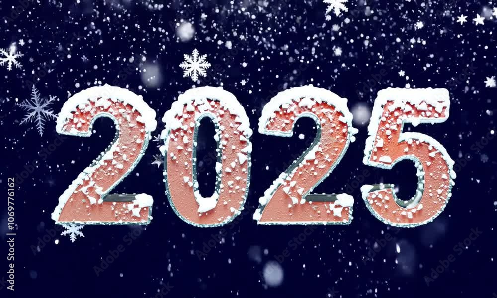 Snow fall with '2025' new year number. black background. Generative AI Snow fall with '2025' new year number. black background. Generative AI