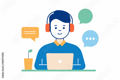 customer service and support, Hotline operator concept, online technical support, Vector illustration in a flat style, white background.