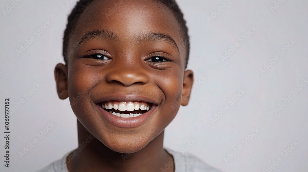 Smiling Boy with Joyful Expression on Light Background Smiling Boy with Joyful Expression on Light Background