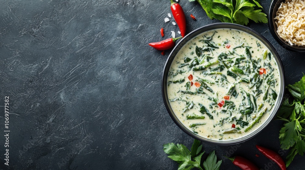 Fototapeta premium Savor the flavor of creamy rajas con crema with fresh ingredients