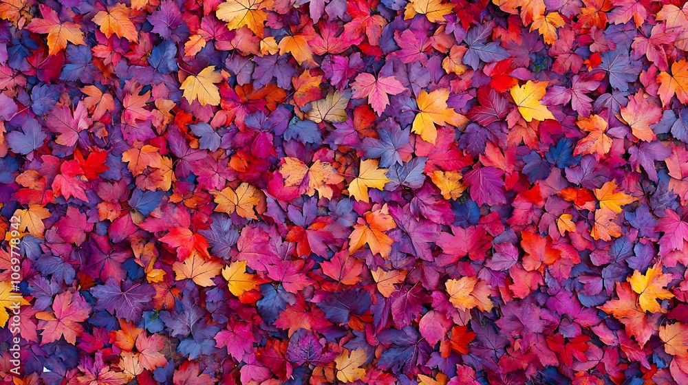 A vibrant collection of colorful leaves in shades of purple, pink, orange, and yellow, creating a beautiful autumnal tapestry. A vibrant collection of colorful leaves in shades of purple, pink, orange, and yellow, creating a beautiful autumnal tapestry.