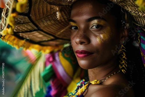 Brazilian woman at carnival block portrait. photo