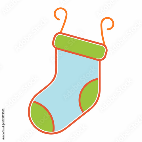 Christmas stocking hung for Santa to fill with gift vector illustration