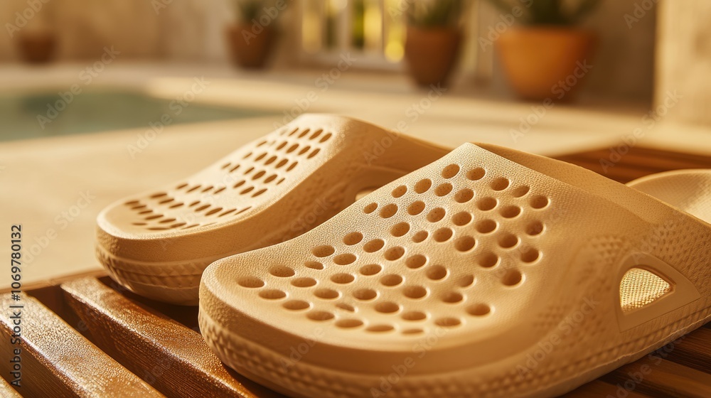 Stylish Casual Footwear on a Wooden Surface Stylish Casual Footwear on a Wooden Surface