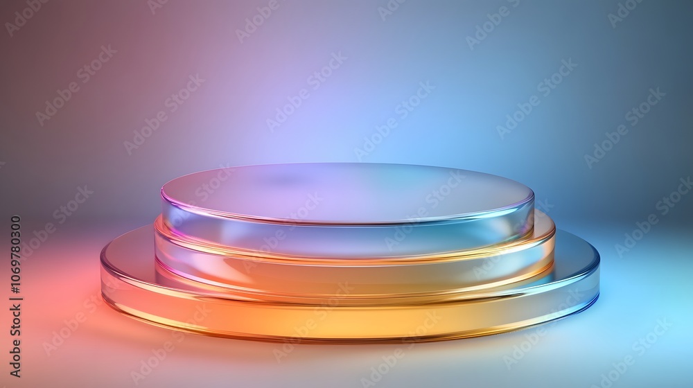 Abstract 3d colorful glass curves. Abstract scene background. Podium 3d, stage pedestal or platform Abstract 3d colorful glass curves. Abstract scene background. Podium 3d, stage pedestal or platform