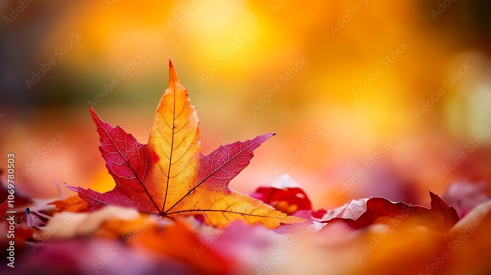 A vibrant autumn leaf rests among fallen foliage, showcasing hues of red, orange, and yellow, highlighting the beauty of the fall season. A vibrant autumn leaf rests among fallen foliage, showcasing hues of red, orange, and yellow, highlighting the beauty of the fall season.