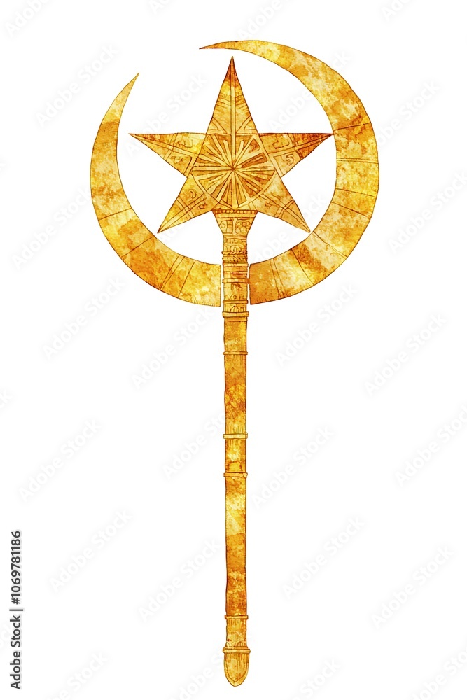 Obraz premium Golden Staff with Crescent Moon and Star Top.