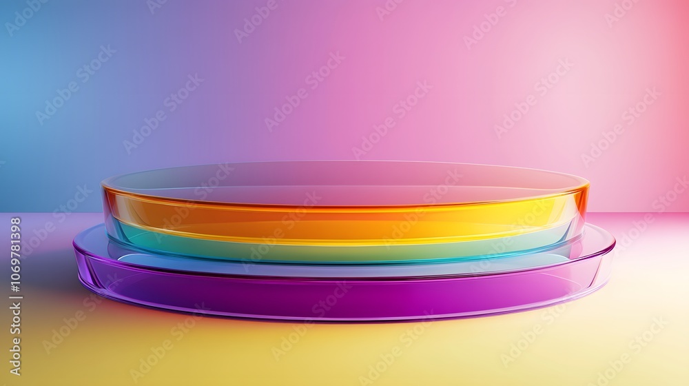 Abstract 3d colorful glass curves. Abstract scene background. Podium 3d, stage pedestal or platform Abstract 3d colorful glass curves. Abstract scene background. Podium 3d, stage pedestal or platform