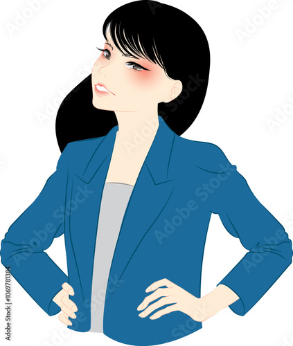 黒髪女性がスーツを着て怒っている