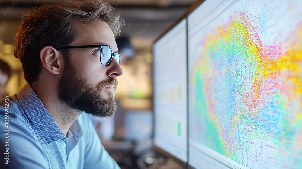 Fototapeta premium An engineer visualizing complex data sets, using innovative tools and techniques to reveal hidden patterns and trends.