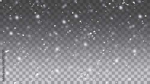 Realistic vector falling snow fall overlay illustration. Winter abstract background illustration.