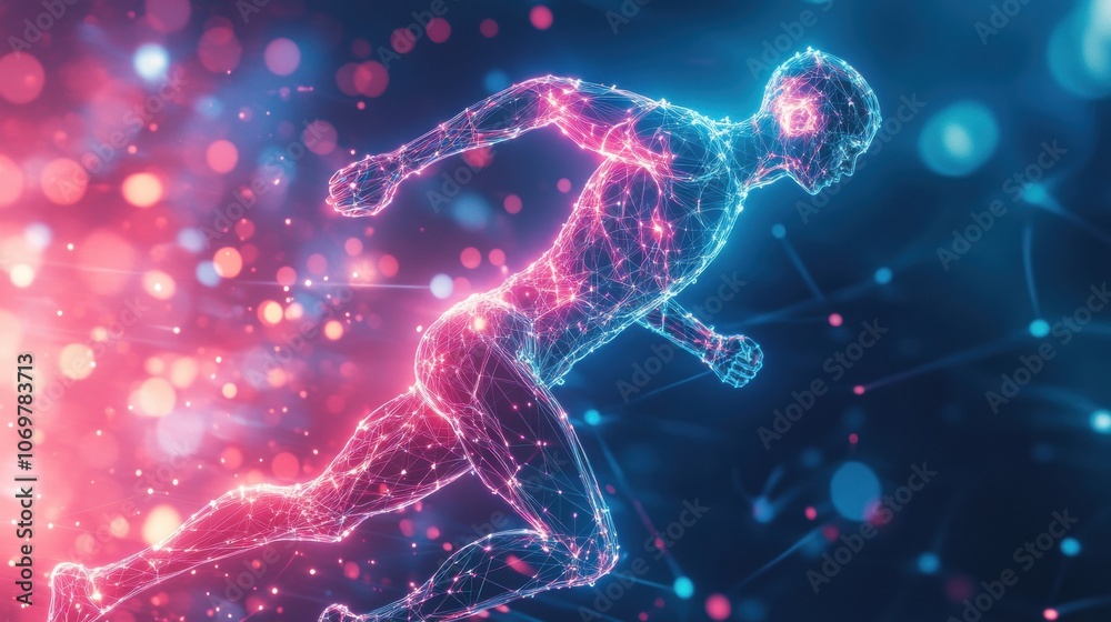 Futuristic Wireframe Runner in Motion Futuristic Wireframe Runner in Motion