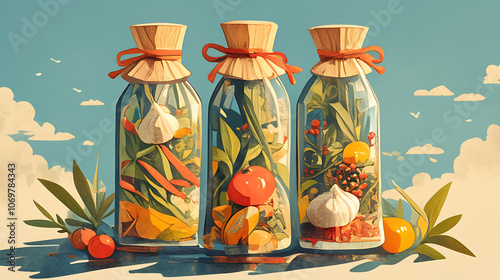 shampoo bottle with spices illustration