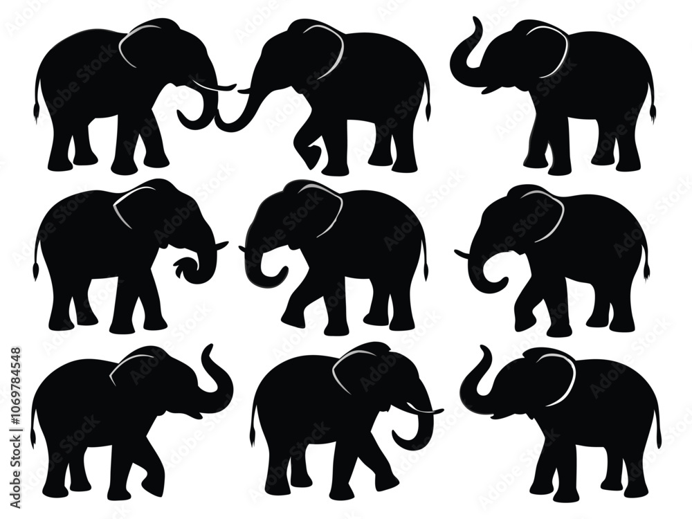 Fototapeta premium set of elephant silhouette vector illustration