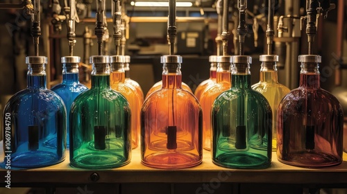 Colorful Glass Bottles on a Vintage Table