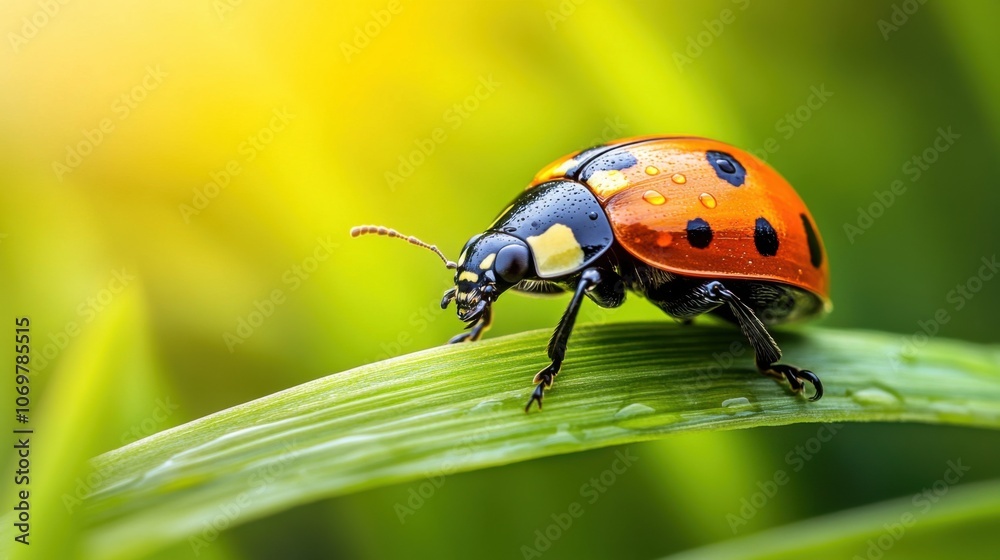 Fototapeta premium Vibrant Ladybug on Green Blade of Grass