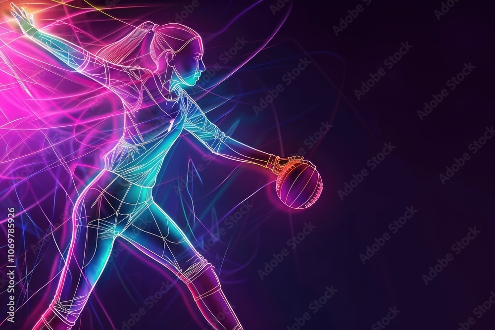 Neon volleyball girl poster for sports theme designs. Neon volleyball girl poster for sports theme designs.