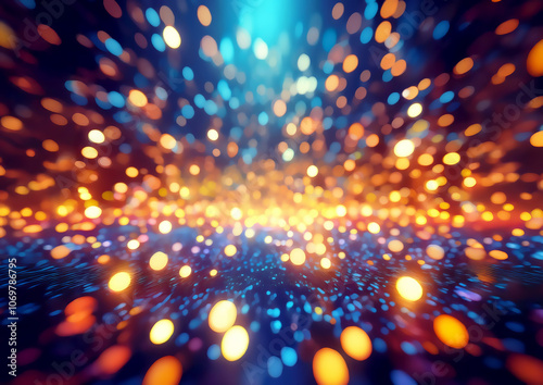 Abstract background with bokeh defocused lights and rays of light