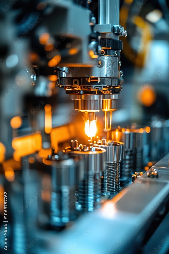 High-Tech Automated Manufacturing Process with Precision Machinery in Modern Industrial Facility High-Tech Automated Manufacturing Process with Precision Machinery in Modern Industrial Facility