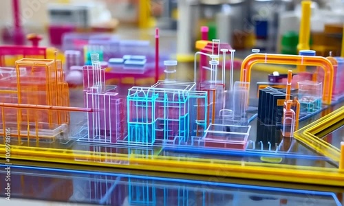 Wallpaper Mural Wireframe model of a factory on a glass surface. Torontodigital.ca