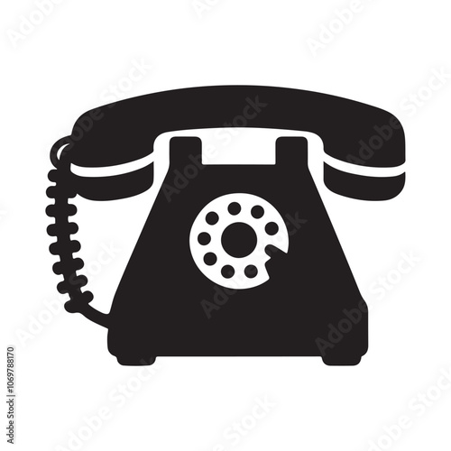 Telephone Black and White Round Icon Old telephone icon Office Telephone icon on a white background.