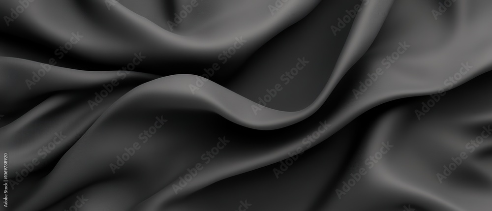 Fototapeta premium Black Satin Drape: A luxurious black satin fabric drapes and flows, creating a smooth and elegant backdrop with soft shadows.