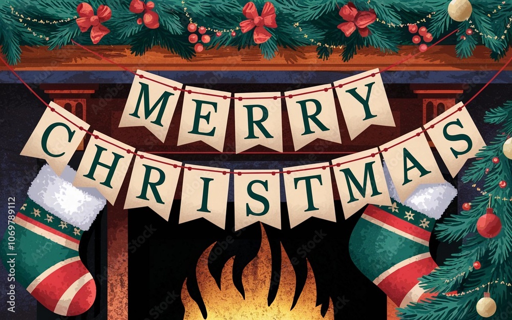 Fototapeta premium Christmas Banner background with texture and elegant christmas elements