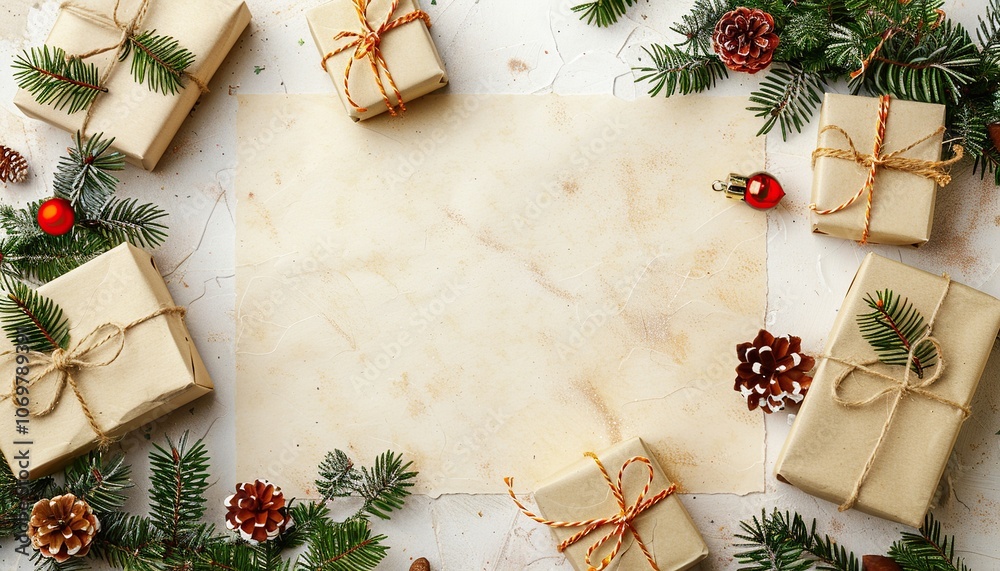 custom made wallpaper toronto digitalFrame With Copy Space Christmas New Year Card Greeting Gift Boxes Brown Recycled Paper