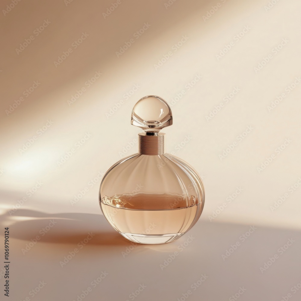 glass perfume bottle on a beige background, minimalistic, elegant, soft shadows glass perfume bottle on a beige background, minimalistic, elegant, soft shadows