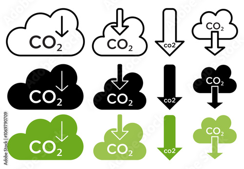 Low carbon dioxide icon vector collection pack