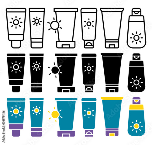 Sunscreen icon vector collection pack