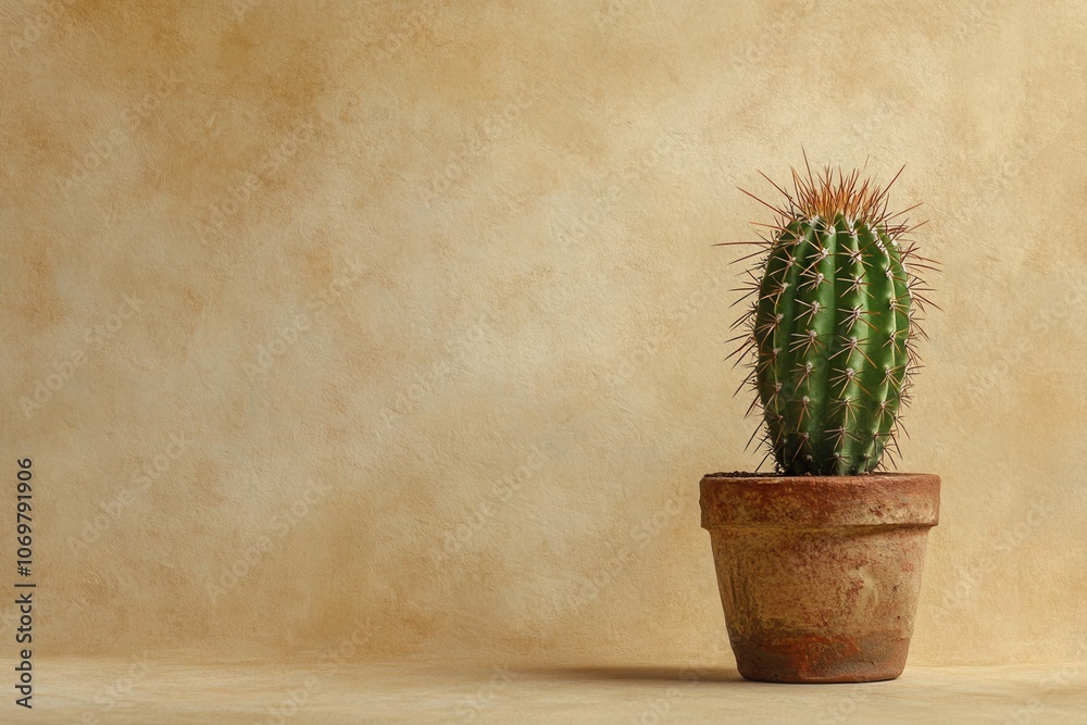 small cactus in a pot on a beige background small cactus in a pot on a beige background