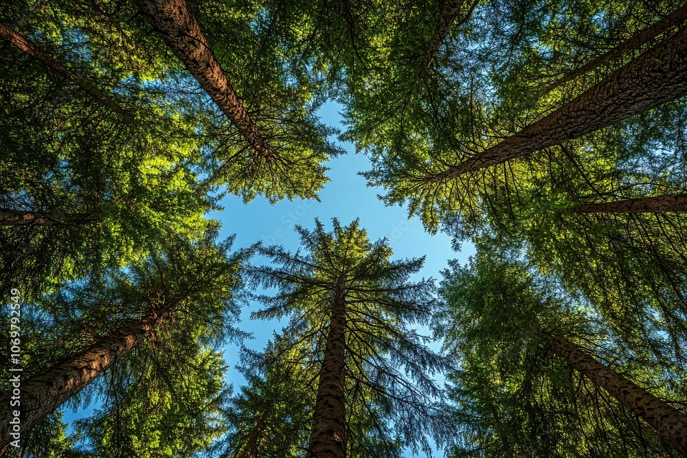 Beneath the cool shade of an evergreen forest canopy, where fresh air and green foliage symbolize the trees' tireless work in air purification and creating a serene, balanced natural environment Beneath the cool shade of an evergreen forest canopy, where fresh air and green foliage symbolize the trees' tireless work in air purification and creating a serene, balanced natural environment