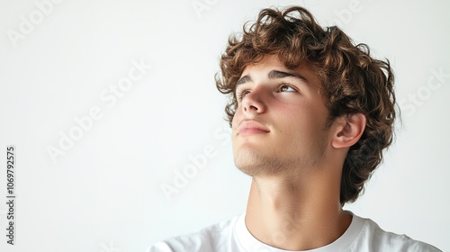 Thoughtful Young Man Gazing Upward in Portrait Style