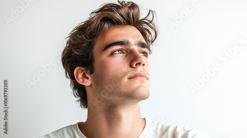 Thoughtful Young Man Gazing Off into the Distance