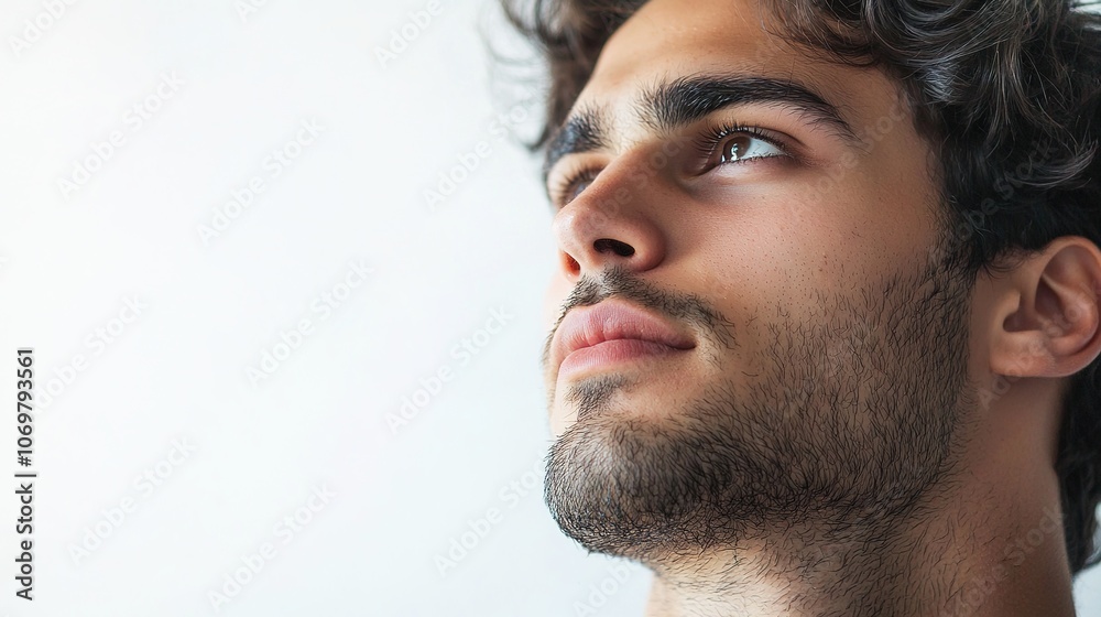 Fototapeta premium Thoughtful Young Man Gazing Off Into the Distance