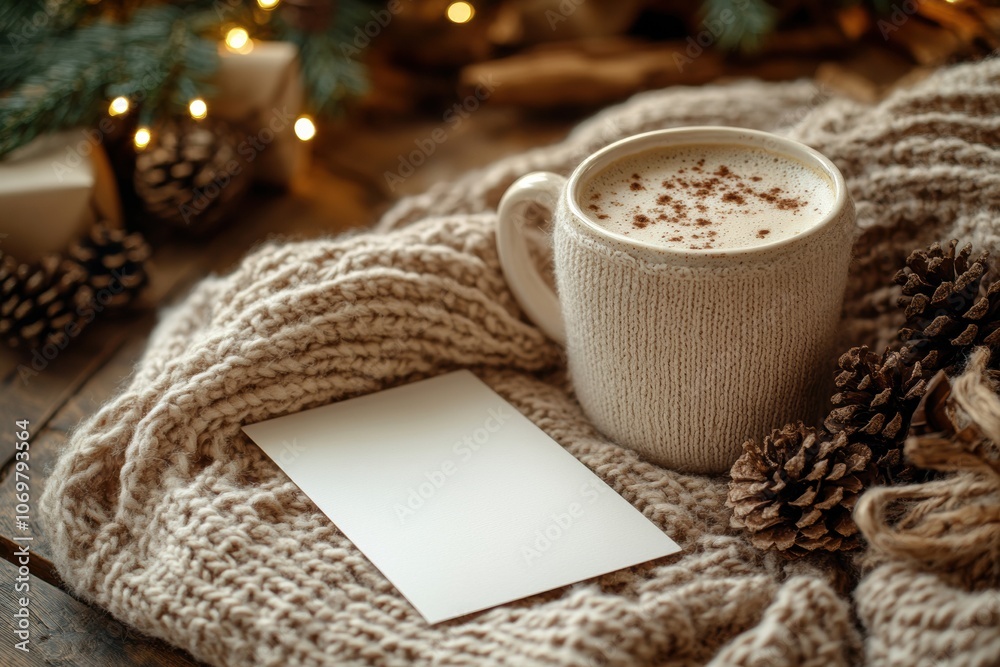 Cozy Drink and Holiday Greeting Card. Mockup Cozy Drink and Holiday Greeting Card. Mockup