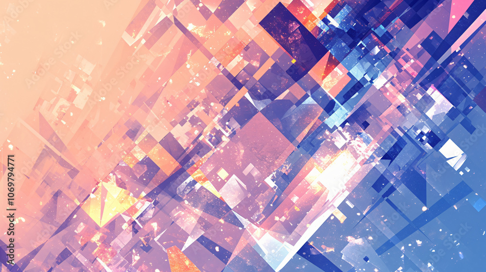 An abstract composition features an intertwining pattern of colorful geometric shapes with a gradient background, creating a dynamic visual effect for graphic resources. An abstract composition features an intertwining pattern of colorful geometric shapes with a gradient background, creating a dynamic visual effect for graphic resources.