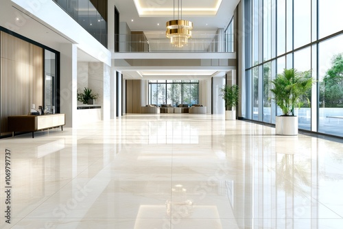 Modern Commercial Lobby with Shiny Sparkling Marble Floor Tiles for Clean and Elegant Office and Hall Interior Design