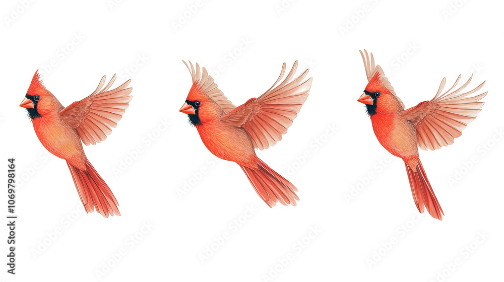 Obraz premium Northern Cardinals in Flight Showcasing Their Vibrant Plumage Generative AI