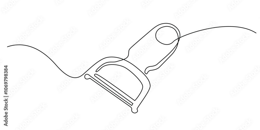 Obraz premium continuous line drawing of vegetable peeler.one line drawing of vegetable peeler tool.single line vector illustration.isolated white background