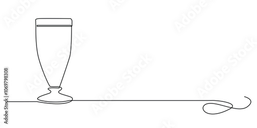 continuous line drawing of a milkshake glass.one line drawing of a glass for serving milkshakes and fruit drinks.single line vector illustration.isolated on white background