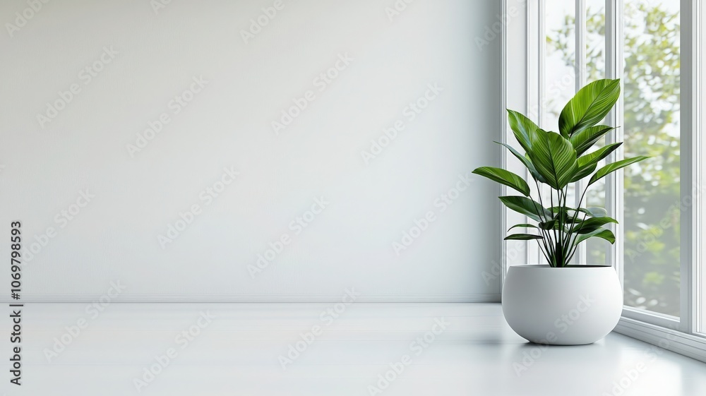 Stylish indoor setting featuring a green plant in a modern pot against a bright, minimalist background with natural light. Stylish indoor setting featuring a green plant in a modern pot against a bright, minimalist background with natural light.