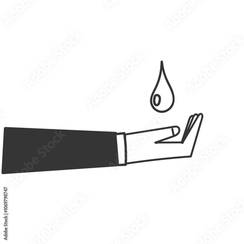 liquid drop in the palm hand symbol for dermatology tested icon in doodle hand drawing style