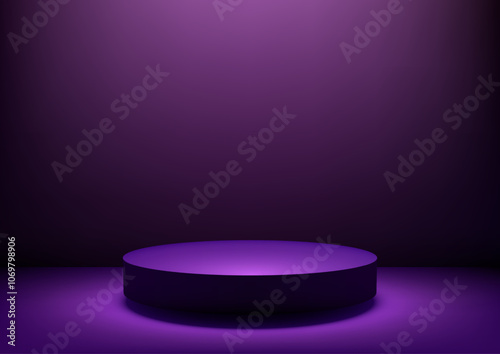 3D Purple Pedestal on Dark Background for Elegant Product Display and Showcase, Modern Mockup Scene