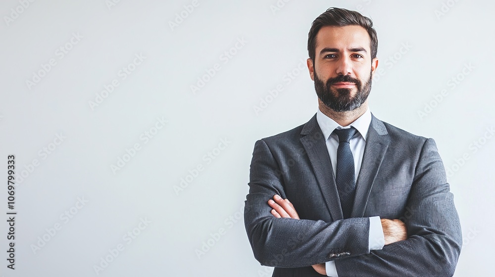 Confident Man in Suit Against Neutral Background Confident Man in Suit Against Neutral Background