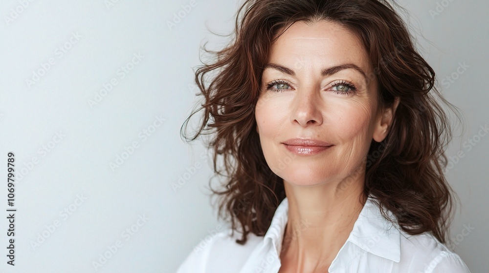 Confident Woman with Curly Hair and Natural Makeup Confident Woman with Curly Hair and Natural Makeup
