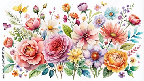 Wallpaper Mural Surreal Watercolor Floral Set - Hand-Drawn Flowers Isolated on a White Background for Artistic and Creative Projects, Perfect for Invitations, Wallpapers, and More Torontodigital.ca