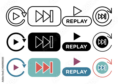 Replay icon collection on white background