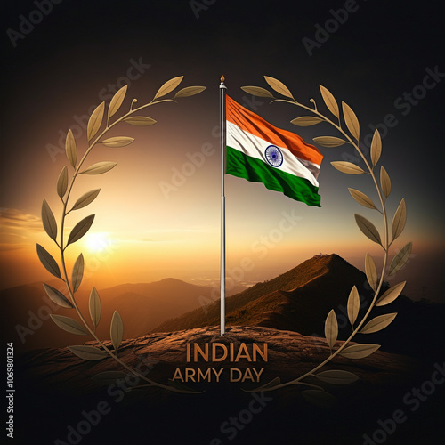 Indian flag with a laurel w...